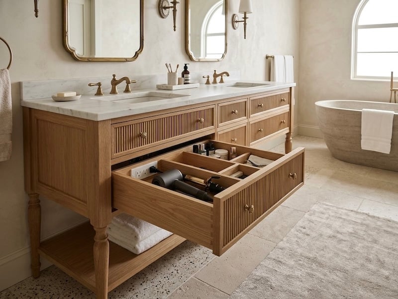 10 Hottest Trends In Bathroom Design - Wood Vanities Designed Like Fine Furniture