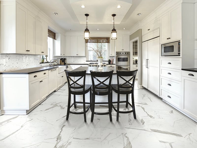 Architessa Porcelain Large Format Marble Look Tile FloorChef kitchen