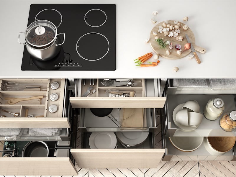 Organized Decluttered Kitchen - Cabinet Drawers