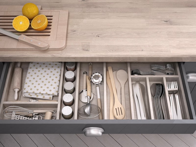 Organized Decluttered Kitchen - Cabinet Silverware Drawer Dividers