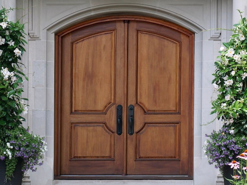 Mid-Century Modern Double Front Doors With Side Window